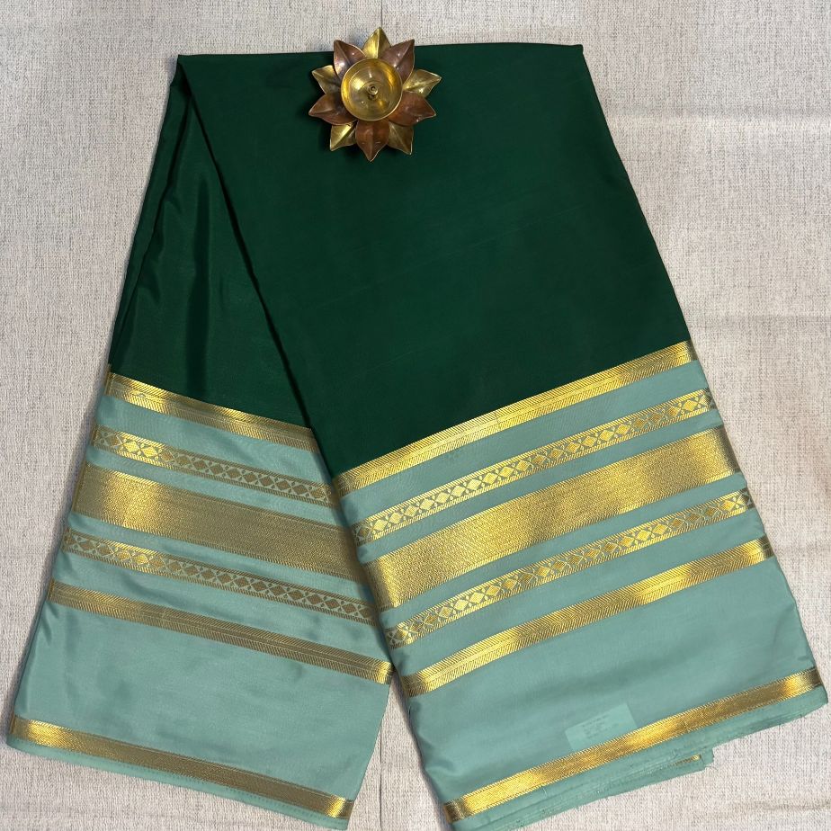 Green and sea green boarder Mysore Crape Semi