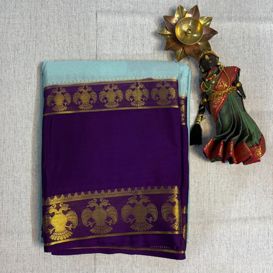 Sea green and Purple Ganda berunda boarder Mysore Crape Semi