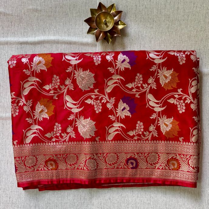 Red Banarasi Mashru Katan Silk Saree (Handloom)
