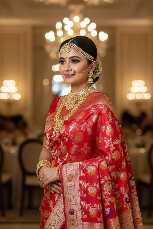 Red Banarasi Mashru Katan Silk Saree (Handloom)