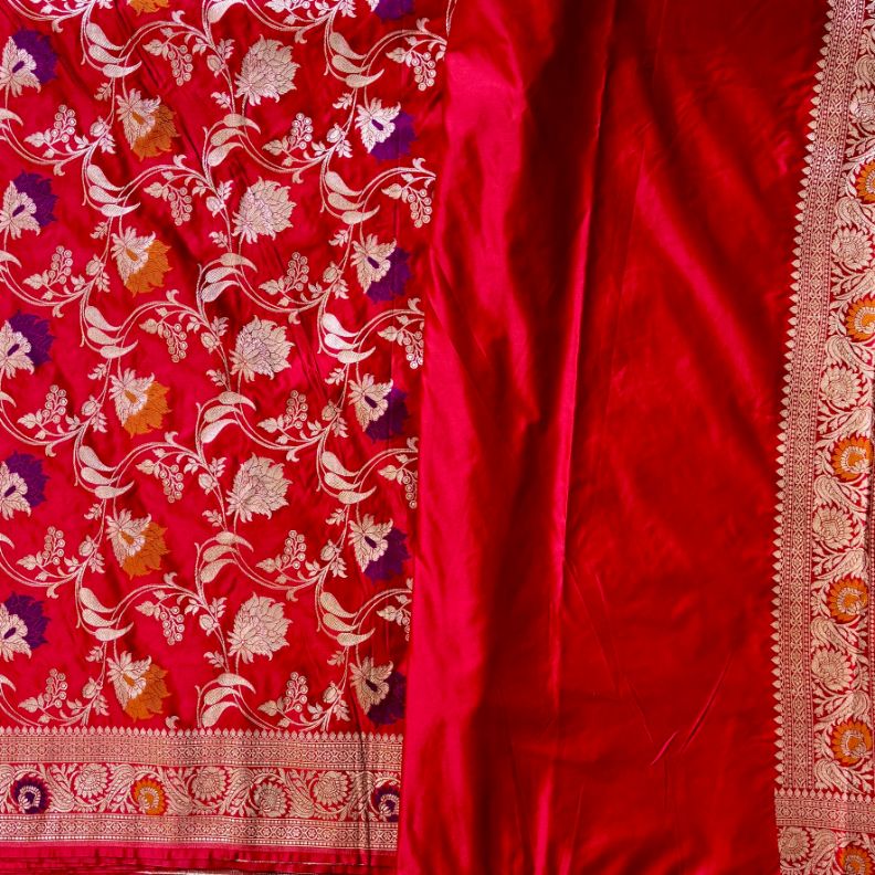 Red Banarasi Mashru Katan Silk Saree (Handloom)
