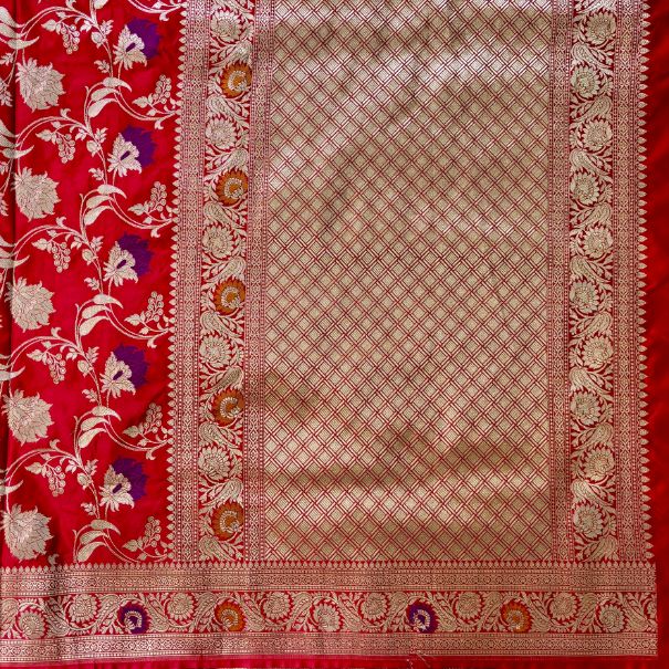 Red Banarasi Mashru Katan Silk Saree (Handloom)