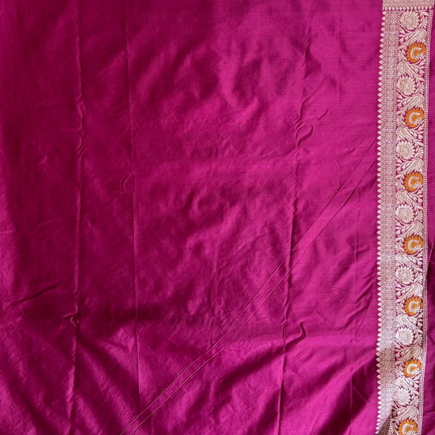 Wine Banarasi Mashru Katan Silk Saree (Handloom)