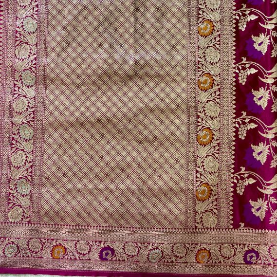 Wine Banarasi Mashru Katan Silk Saree (Handloom)