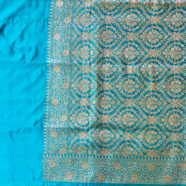 Black Banarasi Embroidery Mashru Katan Silk Saree with Blue border (Handloom)