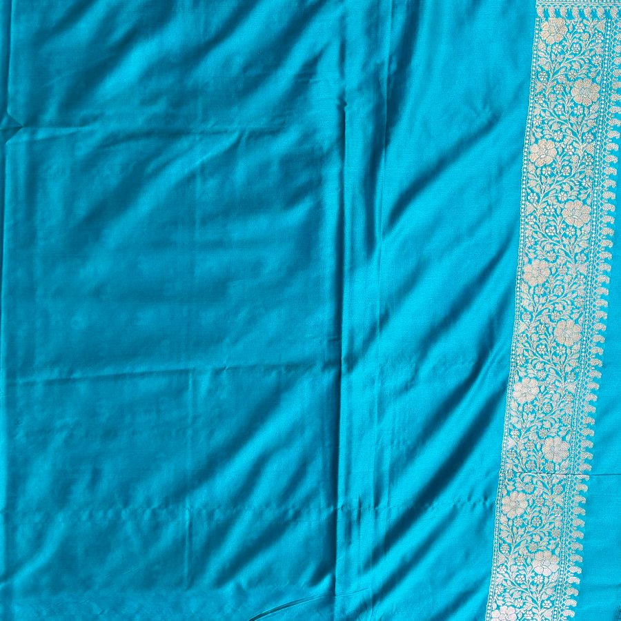 Black Banarasi Embroidery Mashru Katan Silk Saree with Blue border (Handloom)