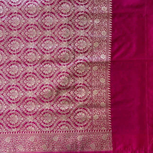 Black Banarasi Embroidery Mashru Katan Silk Saree with Rani pink border (Handloom)