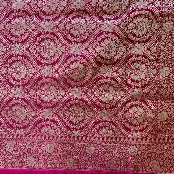 Black Banarasi Embroidery Mashru Katan Silk Saree with Rani pink border (Handloom)
