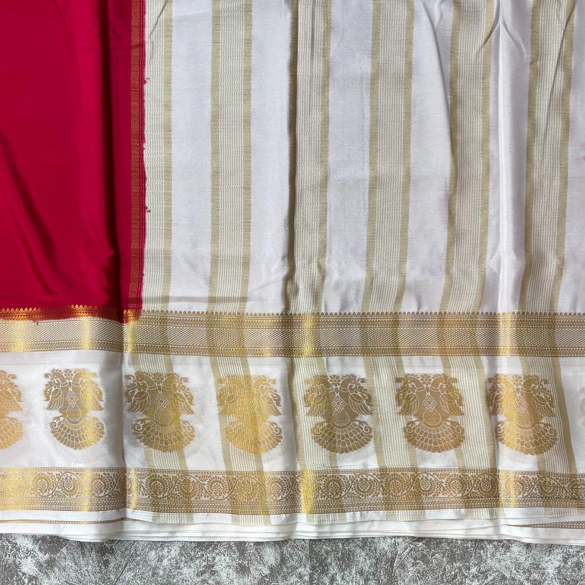 Rani pink and white ganda berunda bentex mysore crape silk semi
