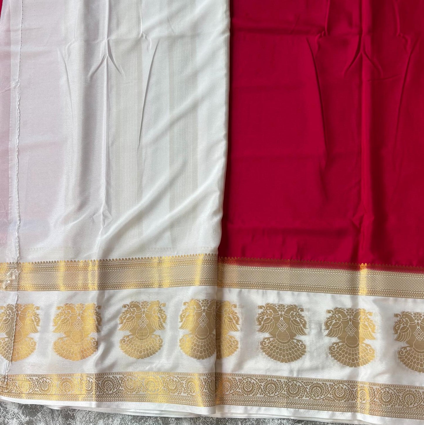 Rani pink and white ganda berunda bentex mysore crape silk semi