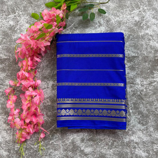 Blue stripes premium mysore crape semi silk saree