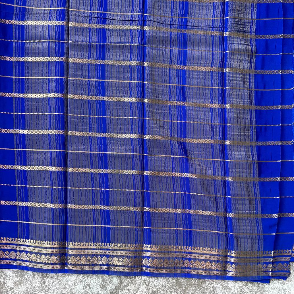 Blue stripes premium mysore crape semi silk saree