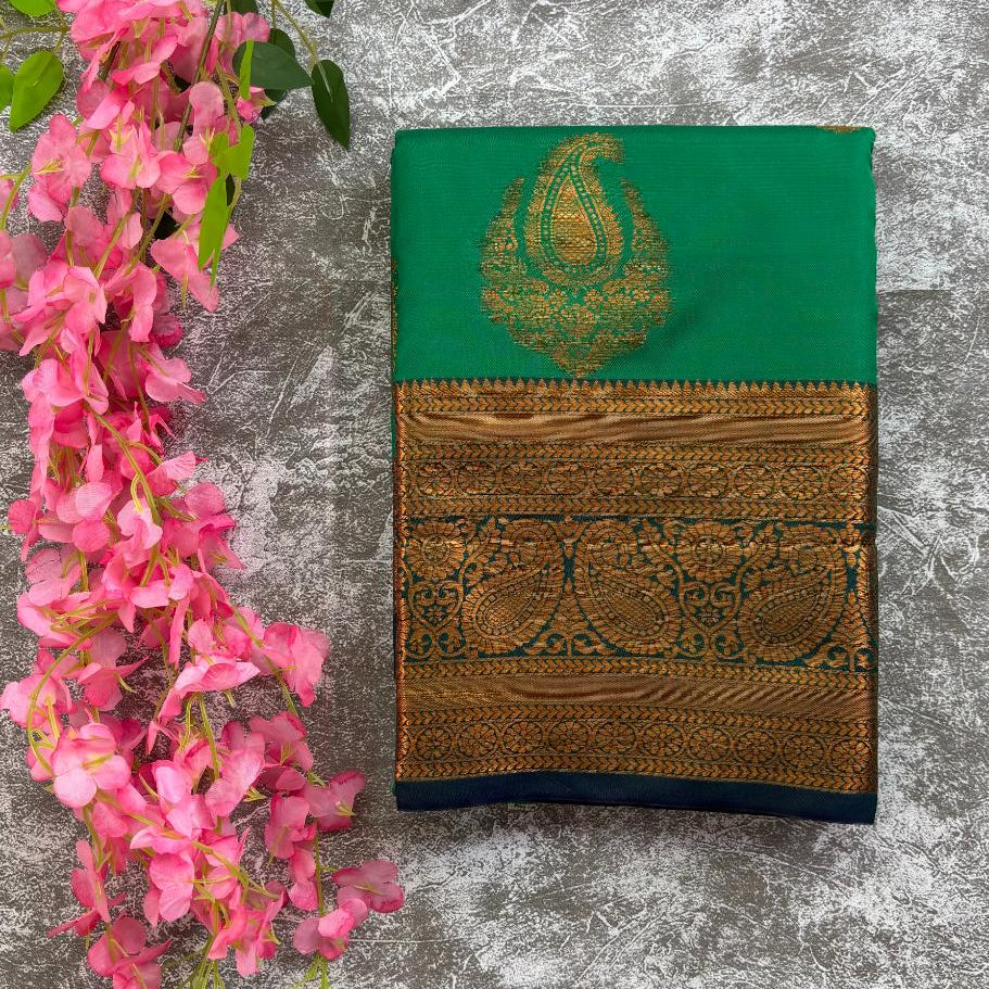 Green semi kanchi saree