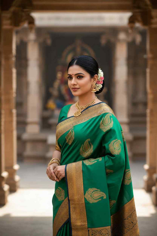 Green semi kanchi saree
