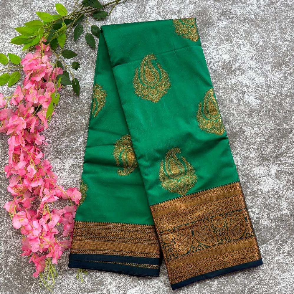 Green semi kanchi saree