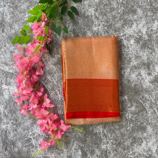 Peach and red Soft tissue silk saree