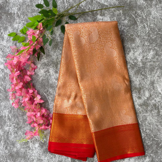 Peach and red Soft tissue silk saree