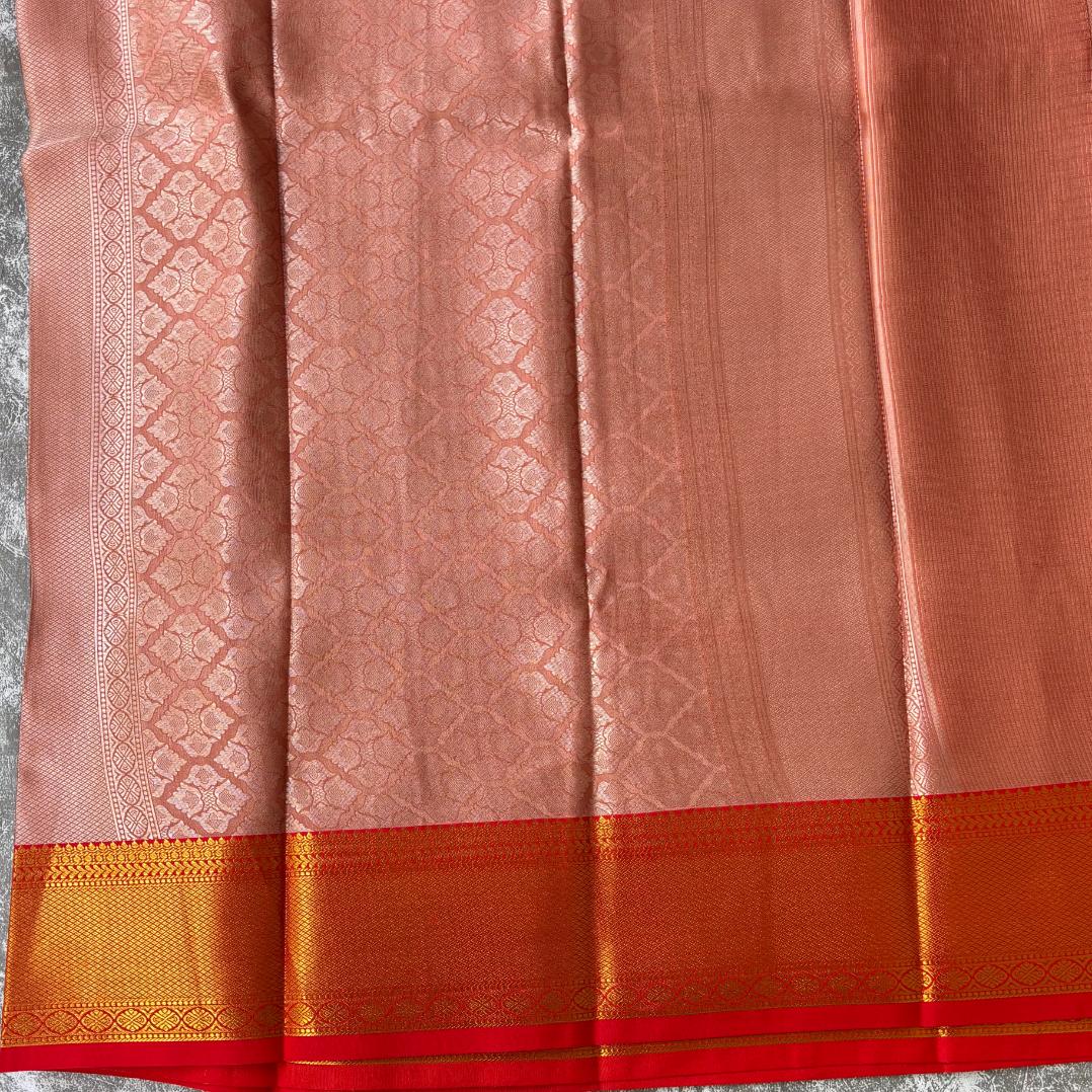 Peach and red Soft tissue silk saree