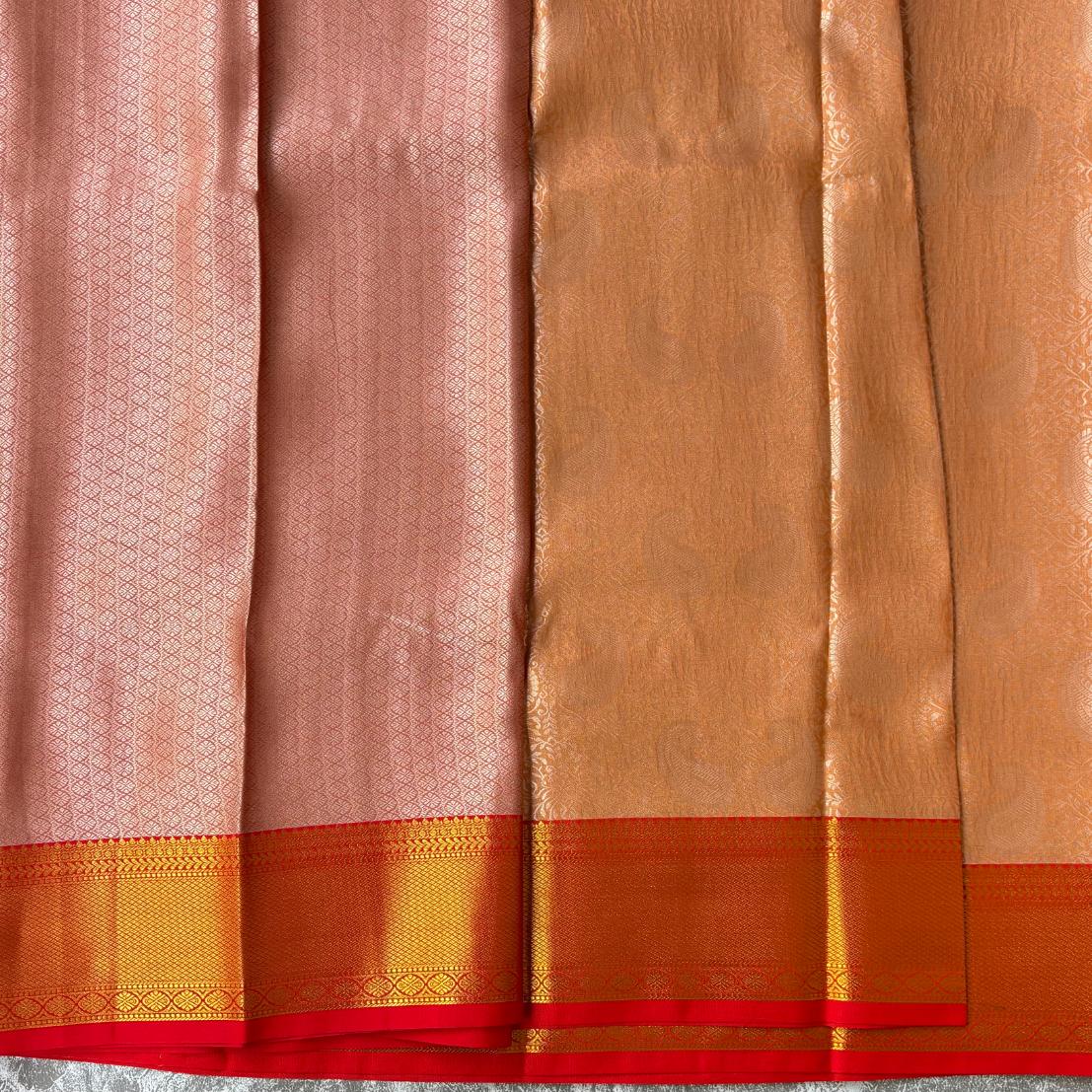 Peach and red Soft tissue silk saree