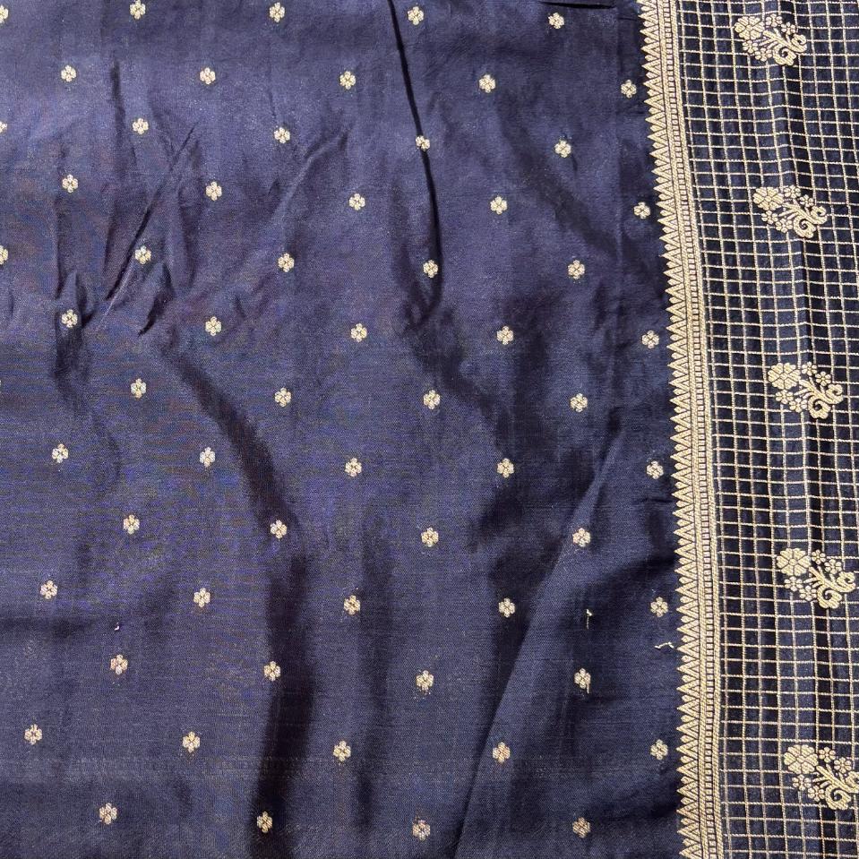 Rani pink and black chinon crape saree with jari weaving