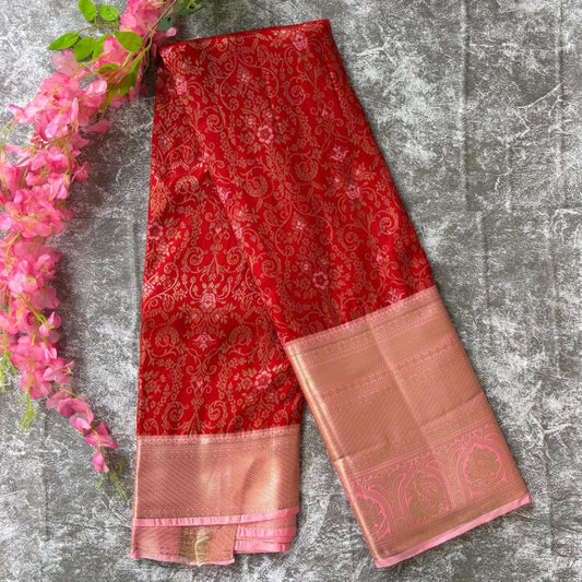 Red and pink pure mix kanjivaram saree