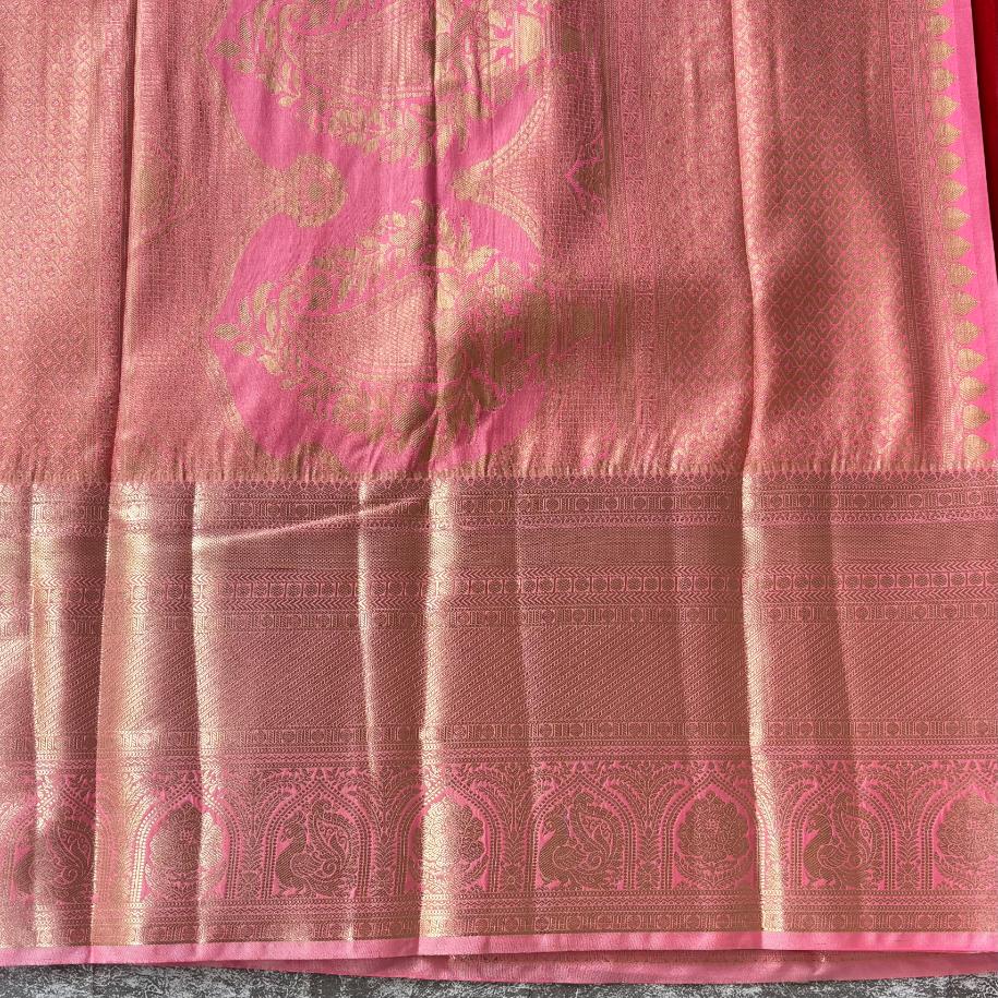 Red and pink pure mix kanjivaram saree