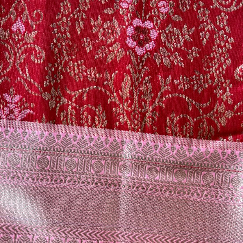Red and pink pure mix kanjivaram saree