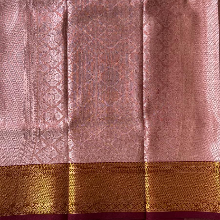 Beige gold and maroon tissue silk saree