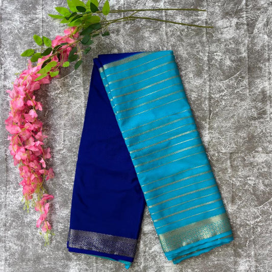 Blue striped premium semi mysore crape saree