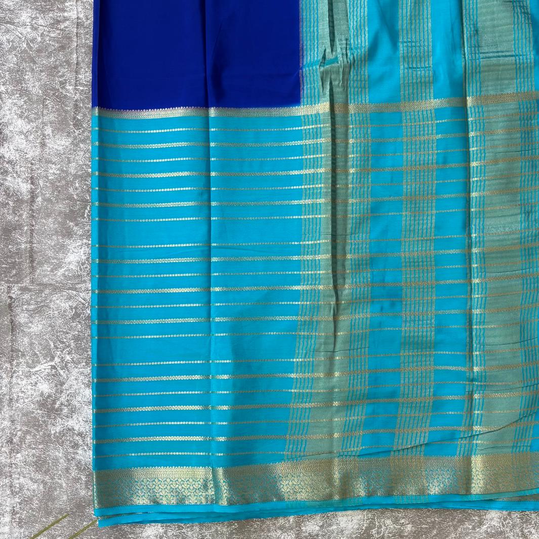 Blue striped premium semi mysore crape saree