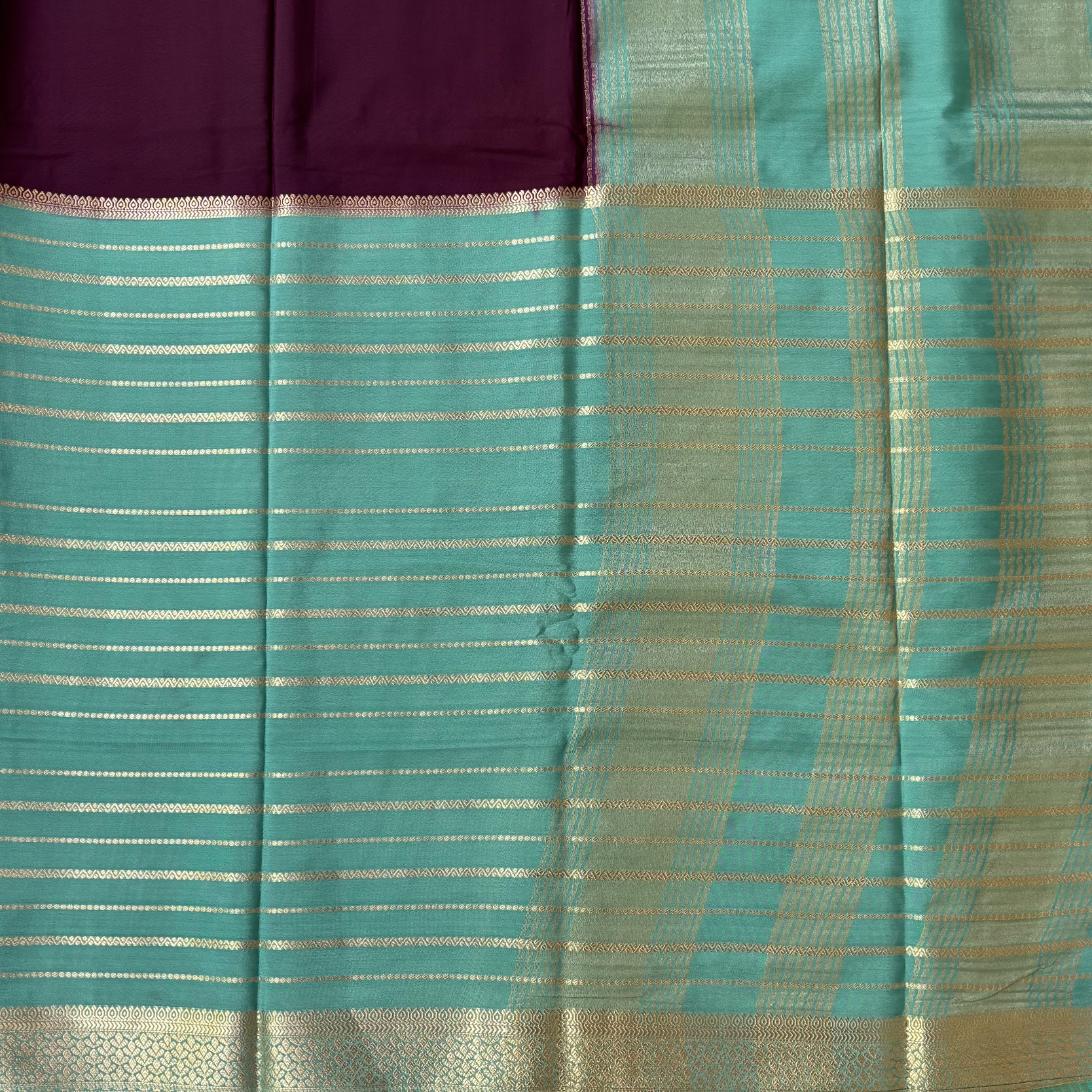 Deep Wine and sea green premium semi mysore crape saree