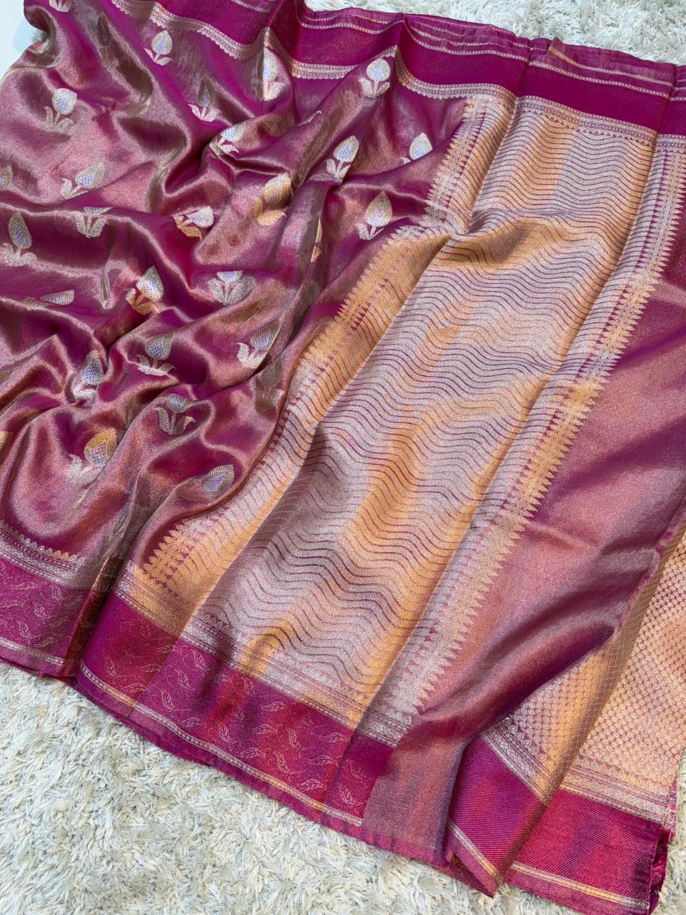 Rani pink Banaras Tissue Katan Silk