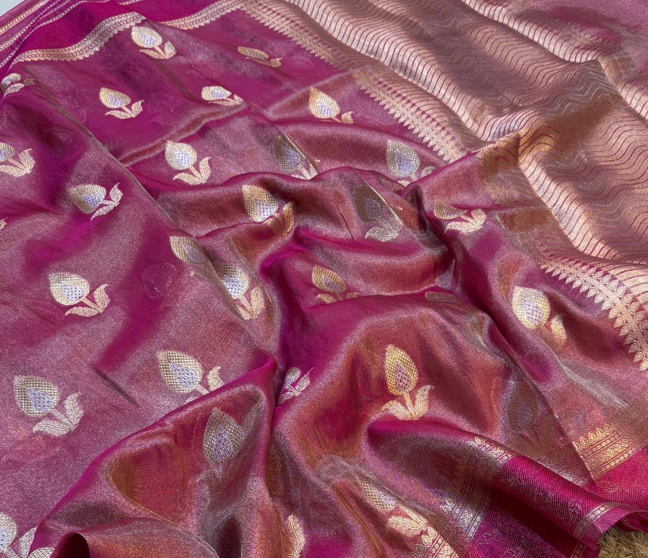 Rani pink Banaras Tissue Katan Silk