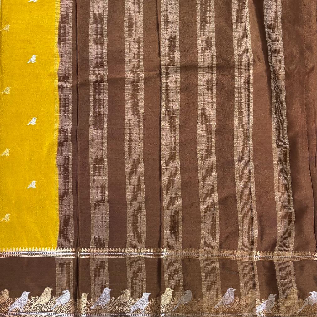 Musturd and brown premium Mysore crape silk semi