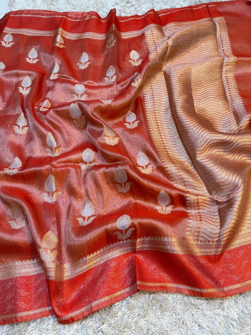 Red Banaras Tissue Katan Silk